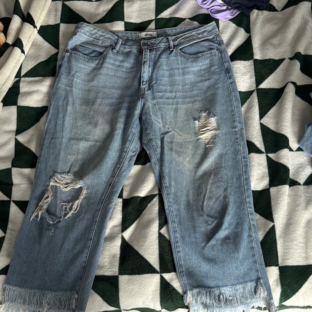 Just Black Distressed Blue Ankle Jeans